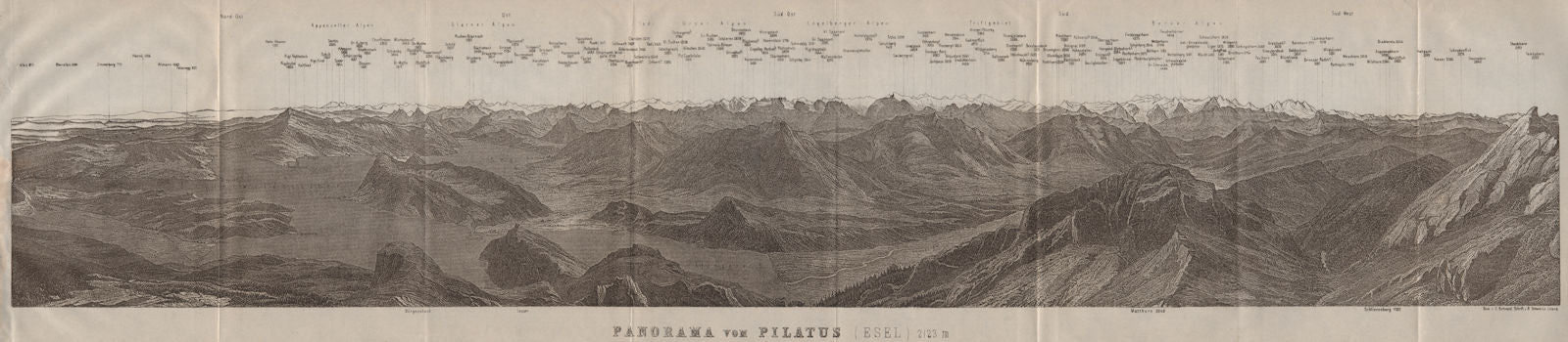 PANORAMA from/von PILATUS. Vierwaldstättersee. Lake Lucerne. Schweiz 1911 map